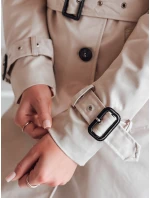 Dámsky dlhý kabát s opaskom SLIMFOTA light beige FashionStreet NY0745