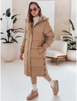 WINTERMISS dámska zimná dlhá prešívaná bunda s kapucňou tmavo béžová FashionStreet TY4966