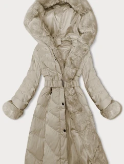 Dámska zimná bunda s opaskom béžová (5M3156-62)