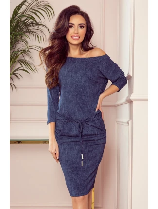 Dámske športové šaty v tmavo modrej džínsovej farbe s kapsičkami 13-77