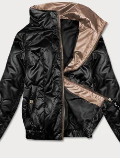 Čierna krátka dámska bunda so stojačikom (B8122-1)