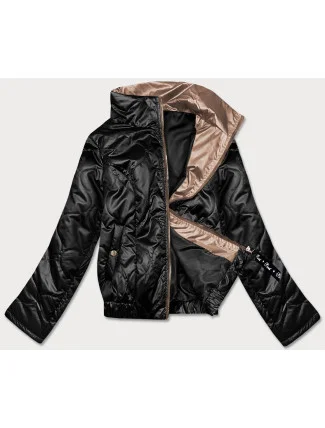 Čierna krátka dámska bunda so stojačikom (B8122-1)