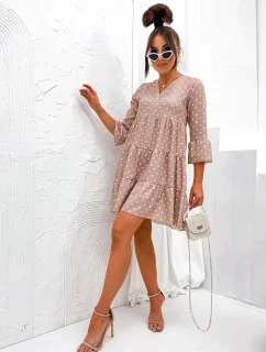 Béžové bodkované šaty s volánmi (706)