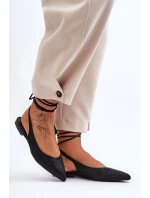 Wiązane Damskie Baleriny Zdobione Ćwiekami Czarne Jange