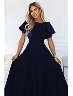 694-4 MIRELLA Elegantné maxišaty so zvonovým strihom a flitrovými rukávmi – tmavomodré 694-4 MIRELLA Elegantné maxišaty so zvonovým strihom a flitrovými rukávmi – tmavomodré