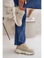 Ocieplane Buty Sportowe Damskie Sznurowane Na Platformie Beżowe Bialoa