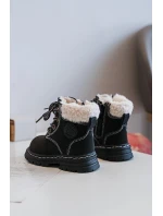Dziecięce Trapery Botki Na Suwak z Kożuszkiem Czarne Marialee