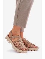 Skórzane Sandały Damskie Zazoo 3695 Beżowe