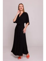 S406 Viskózové maxi šaty so zavinovacím vzorom - čierne
