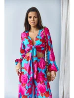 Svetlomodrá súprava - blúzka na zaväzovanie a široké nohavice (8175)