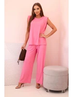 Dámska súprava z viskózy bez rukávov s rovnými nohavicami ružová