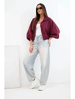 Dámska bavlnená bunda typu bomber na zips v slivkovej farbe Dámska bavlnená bunda typu bomber na zips v slivkovej farbe