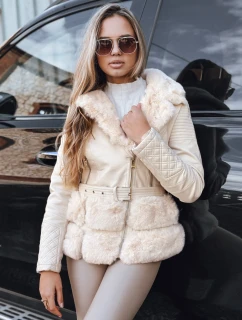 Dámska kožená bunda ramones s kožušinou cream FashionStreet TY5275