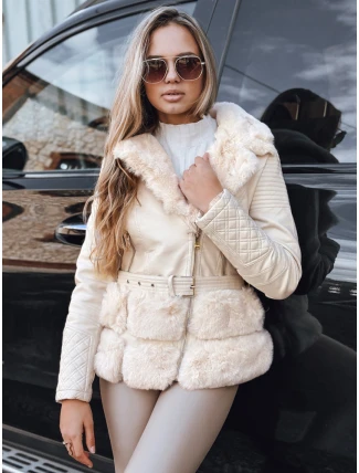 Dámska kožená bunda ramones s kožušinou cream FashionStreet TY5275
