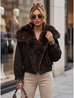Krátka dámska semišová bunda s kožušinou, hnedá, FashionStreet TY5843 Krátka dámska semišová bunda s kožušinou, hnedá, FashionStreet TY5843