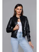 Čierna bunda ramoneska so stojačikom (11Z8008)