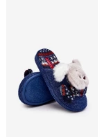 Dziecięce Kapcie Na Grubej Podeszwie z Misiem Granatowe Dasca