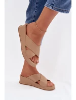 Zdobené dámské sandály na platformě z eko kůže Béžové Calorissa
