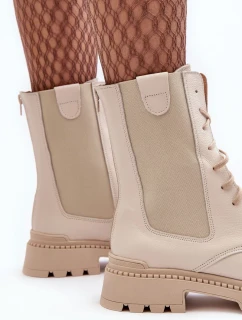 Dámska kožená šnurovacia pracovná obuv light beige Nicole