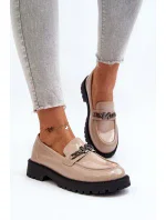 Dámské lakované mokasíny na plochém podpatku, béžová Ezoma Dámské lakované mokasíny na plochém podpatku, béžová Ezoma