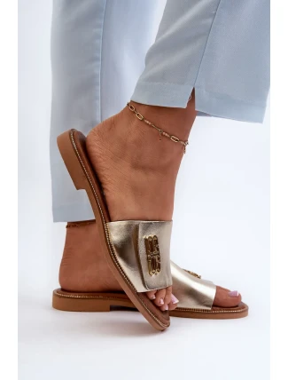 Zazoo Elegantné dámske kožené papuče zlaté