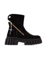 Dámske módne čierne členkové topánky s plochým podpätkom Dámske módne čierne členkové topánky s plochým podpätkom