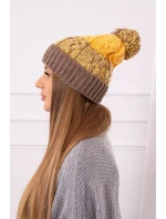 Dámska čiapka s brmbolcom Abigail K326 cappuccino+yellow