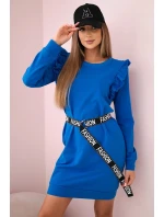 Dámske šaty s volánmi a opaskom chrpovo modré Dámske šaty s volánmi a opaskom chrpovo modré