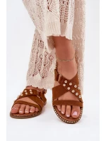 Sandały Damskie Na Płaskim Obcasie Ze Złotymi Ćwiekami Camel Zanira