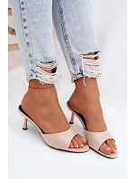 Lakované pantofle z imitace kůže na podpatku Béžové Melissea