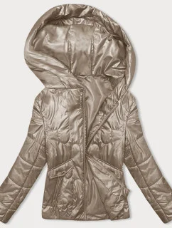 Béžová krátka dámska prešívaná bunda (B8185-12)