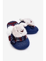 Dziecięce Kapcie Na Grubej Podeszwie z Misiem Granatowe Dasca
