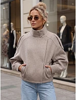 Krátky dámsky kabát s vlnou, krátky, béžový, FashionStreet TY6033 Krátky dámsky kabát s vlnou, krátky, béžový, FashionStreet TY6033
