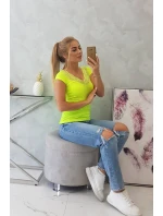 Blúzka s čipkovým výstrihom žltá neónová