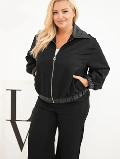 Dámska súprava Plus Size s bundou na zips a širokými nohavicami, čierna