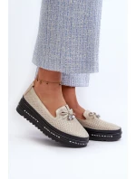 Błyszczące Mokasyny Damskie Skórzane Na Platformie S.Barski LR400 Złote