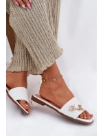 Klapki Damskie Na Płaskim Obcasie Z Kokardą Białe Sallariela