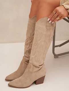 Dámske čižmy na podpätku v béžovej farbe Glenor