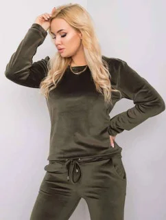 Dámska velúrová súprava plus size v khaki farbe (6085)