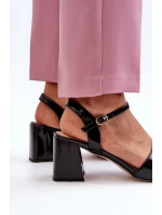Eleganckie Lakierowane Sandały Na Słupku Czarne D&A MR38-660