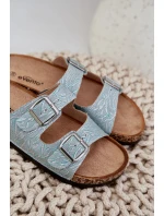 Materiałowe Klapki Na Korkowej Podeszwie Z Klamrami Miętowe Atera