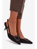 Dámské sandály na podpatku s ozdobou Černé Ismeria