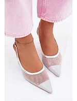 Calora Stříbrné Síťované Sandály Na Úzkém Podpatku