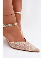 Pánské síťované dámské sandály na jehlovém podpatku se třpytivým zdobením Zlato Laria