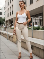 Dámske úzke džínsy s vysokým pásom a opaskom ecru FashionStreet UY3053 Dámske úzke džínsy s vysokým pásom a opaskom ecru FashionStreet UY3053