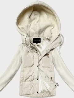 Dámska bunda ecru s pletenými rukávmi Miss TiTi (5088)