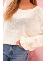 Dámsky mohérový sveter s nariasenými rukávmi a výstrihom na chrbte ecru