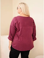 Dámska bavlnená blúzka Plus Size s potlačou a výstrihom do U, slivková Dámska bavlnená blúzka Plus Size s potlačou a výstrihom do U, slivková