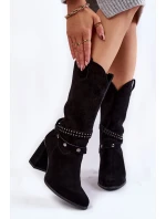 Damskie Zamszowe Kozaki Na Obcasie Lewski Shoes 2934/B Czarne