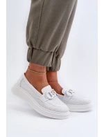 Skórzane Mokasyny Damskie Na Platformie Białe S.Barski LR720